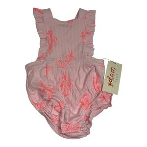 Cat & Jack Baby Pink Floral Ruffle Romper 0-3M NWT Crisscross Straps